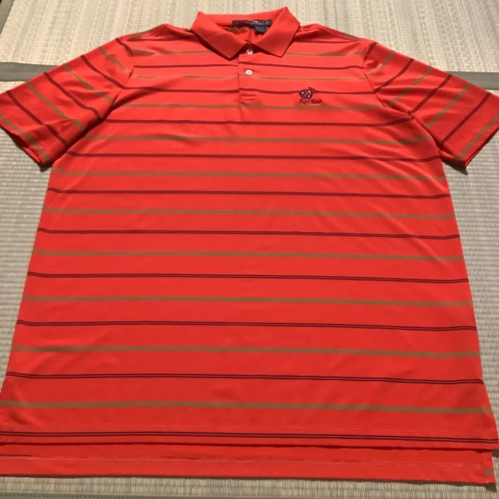 RLX Ralph Lauren Orange and Green Striped Polo Shirt